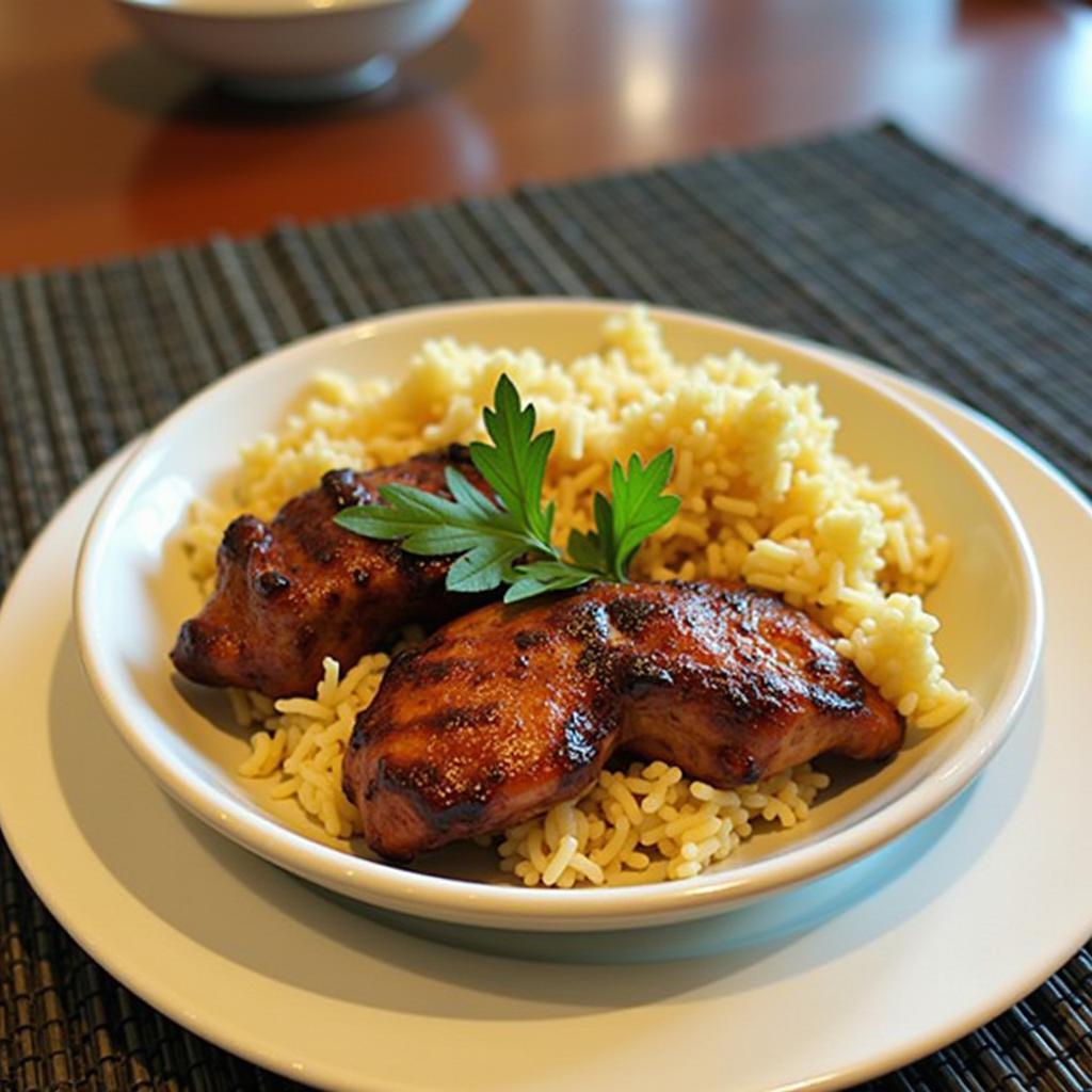 Gà nướng cơm lam, món ăn đặc sản của vùng Tây Nguyên, được phục vụ tại Khu Du Lịch Sinh Thái Văn Hóa Cộng Đồng Kŏ Tam, Đắk Lắk