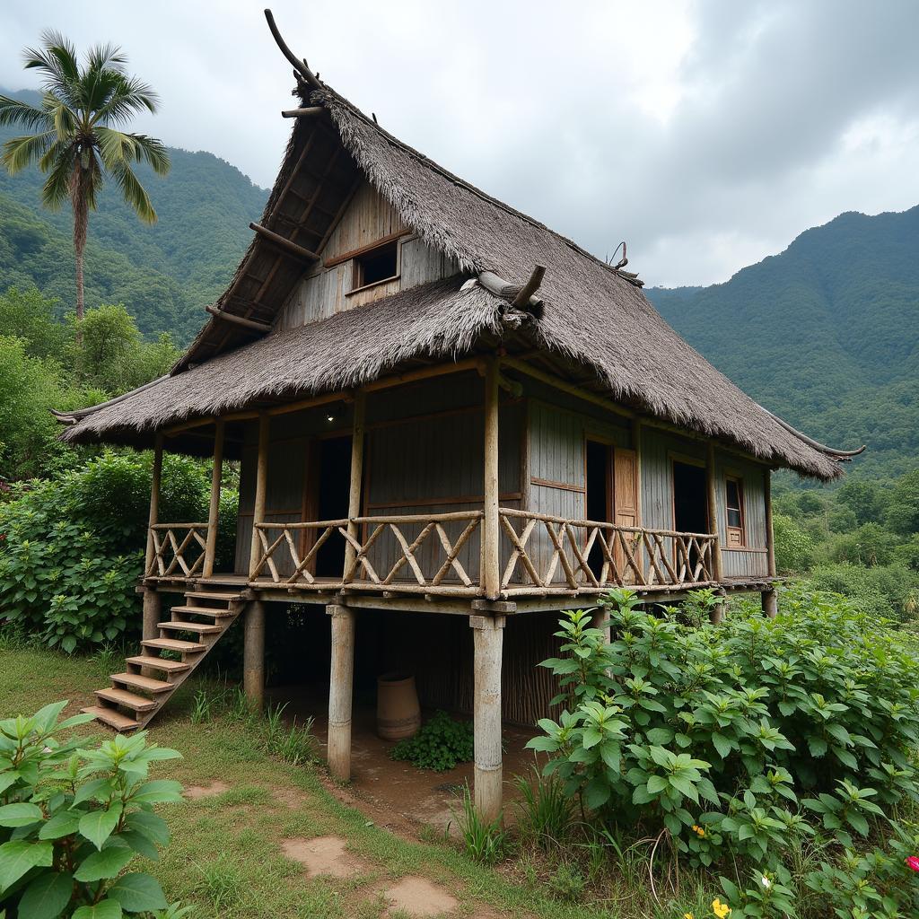 Ngôi nhà sàn cổ truyền thống của người dân tộc thiểu số tại khu du lịch Buôn Đôn, Đắk Lắk