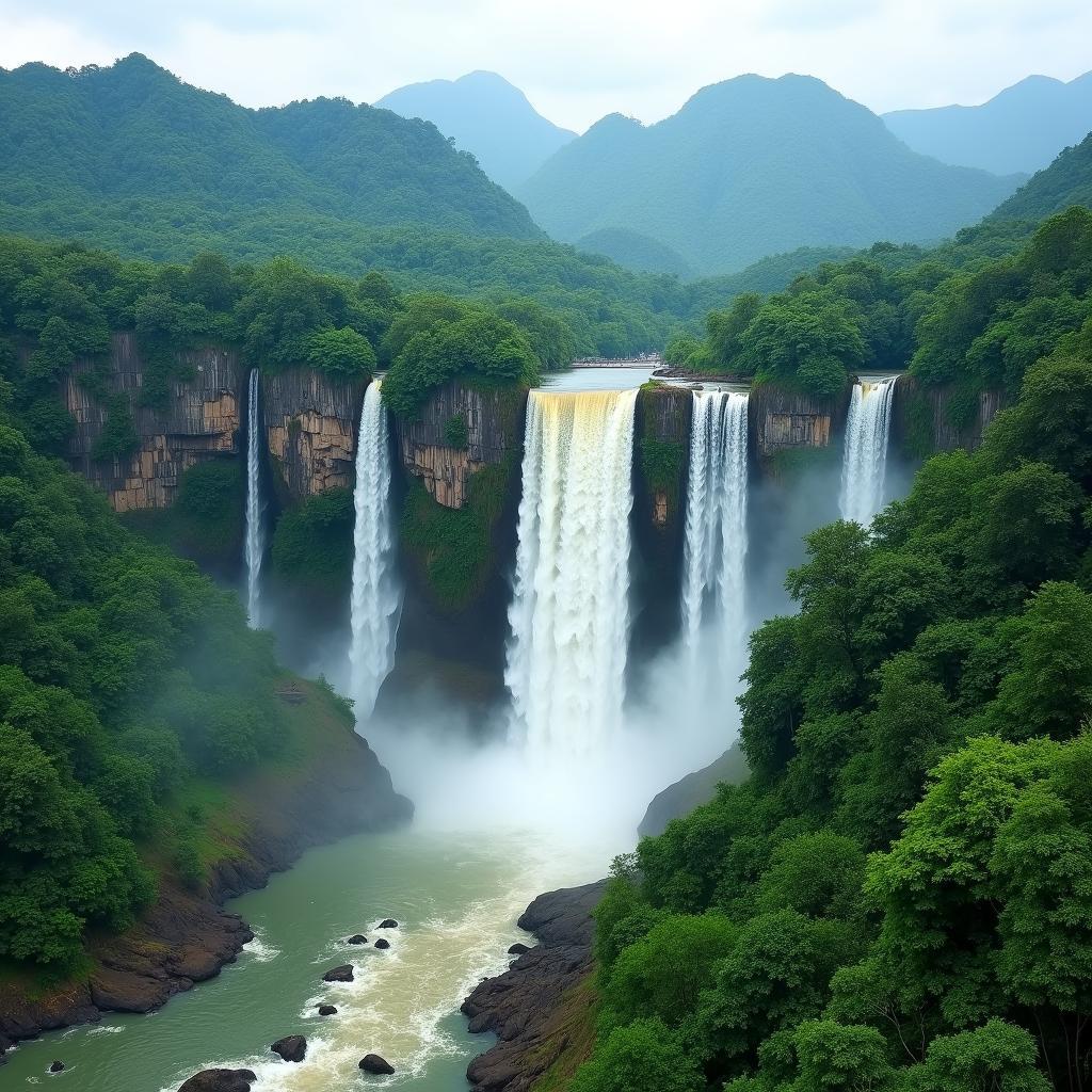 Toàn cảnh Thác Thủy Tiên Đắk Lắk với vẻ đẹp hùng vĩ, dòng nước trắng xóa đổ xuống từ trên cao