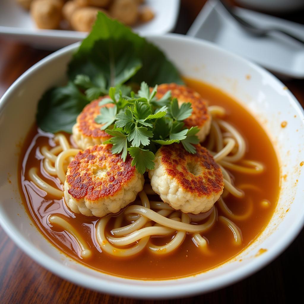 Bún riêu cua tại chợ Tân An, món ăn đặc sản Đắk Lắk với nước dùng đậm đà và riêu cua béo ngậy.