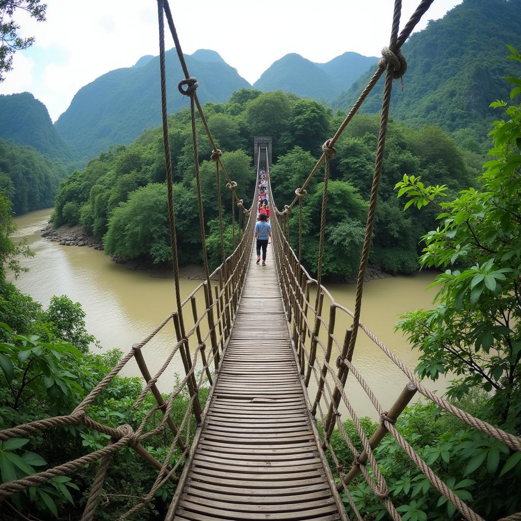 Cầu treo Buôn Đôn Đắk Lắk bắc qua dòng sông Serepok hùng vĩ