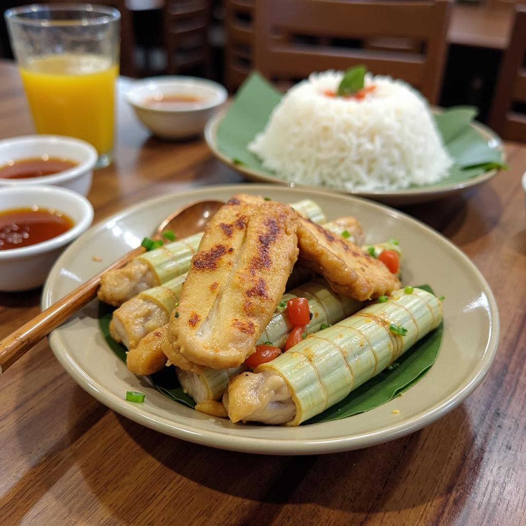 Cơm lam và gà nướng, đặc sản nổi tiếng của Đắk Lắk được phục vụ tại Buôn Đôn