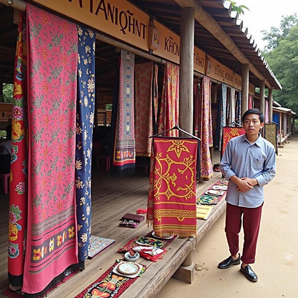Những sản phẩm thổ cẩm thủ công được bày bán tại Làng Du Lịch Ako Dhong Đắk Lắk