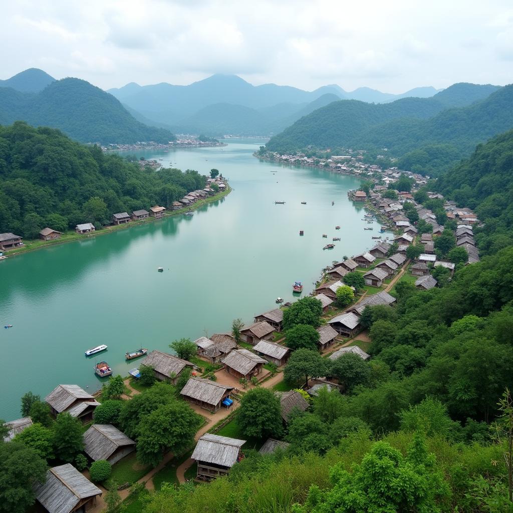 Toàn cảnh khu du lịch cộng đồng hồ Lắk nhìn từ trên cao, Đắk Lắk