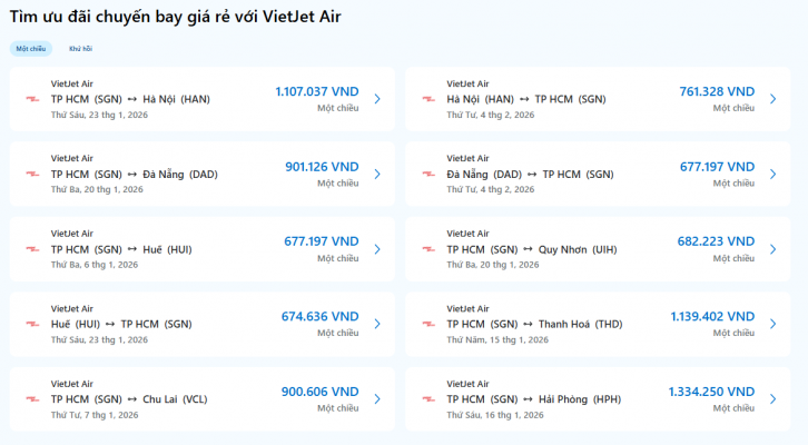 Tìm chuyến bay VietJet giá rẻ